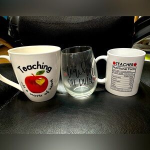 Teacher Appreciation Mugs&Wine Glass, 18oz Pfaltzgraff mug, 15oz mug, 10oz Glass